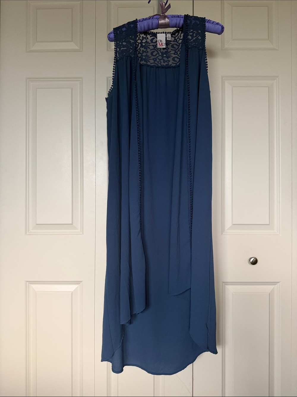 Sleeveless Navy Lace-Back Open Coverup Tunic
